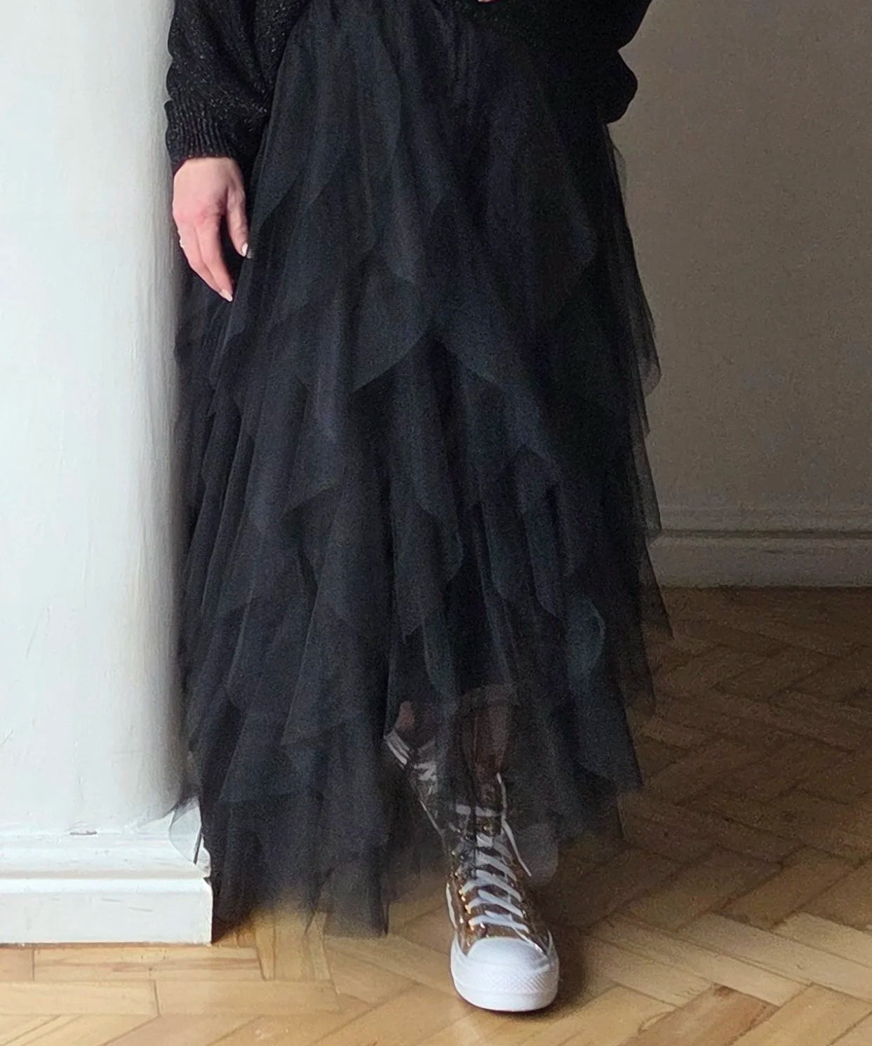 Waterfall mesh layered skirt