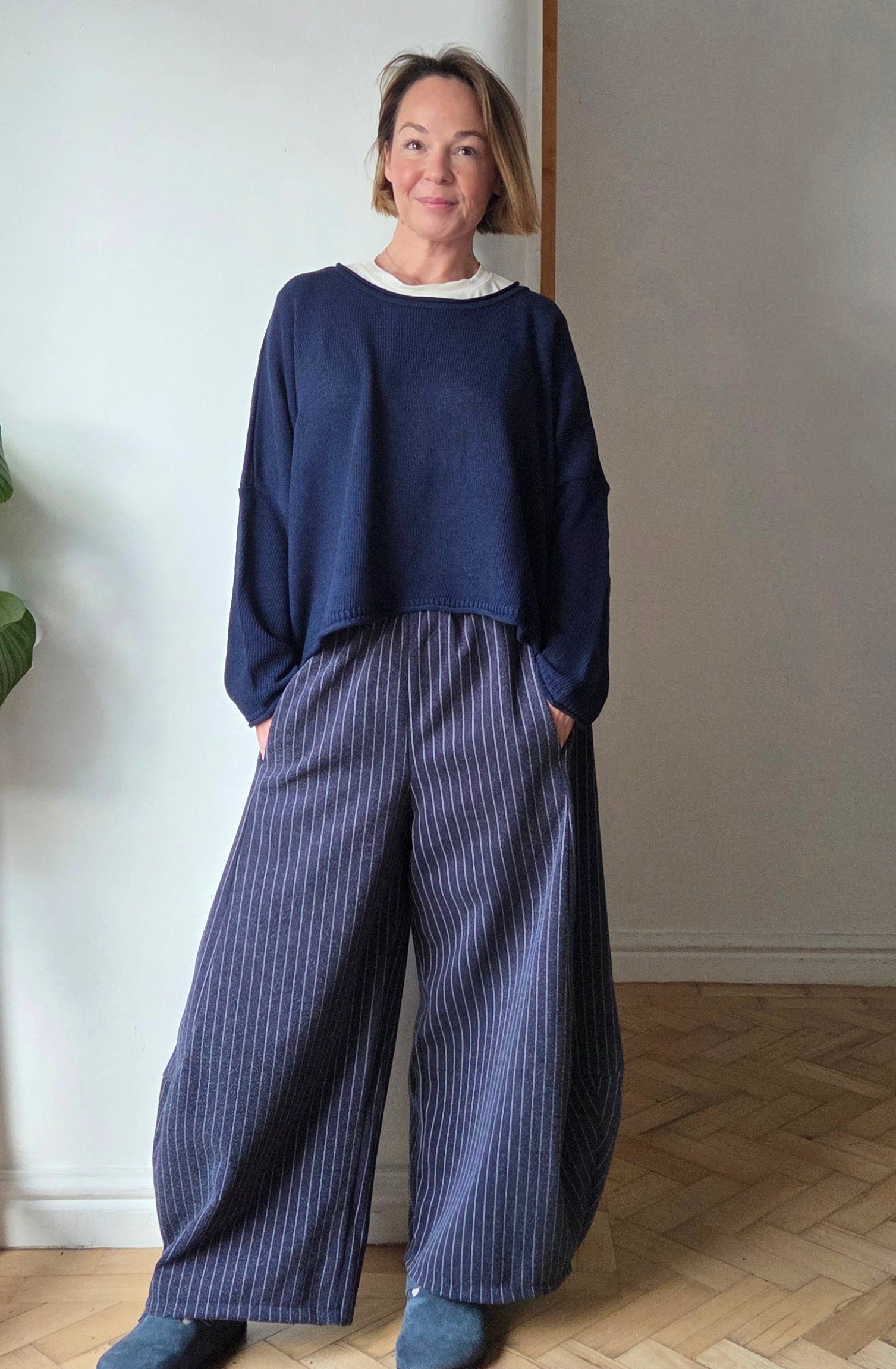 Pinstripe Barrel Trousers
