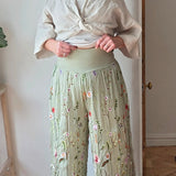 Wild flower silk blend trousers