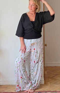 Wild flower silk blend trousers from So Satsuma Clothing UK.
