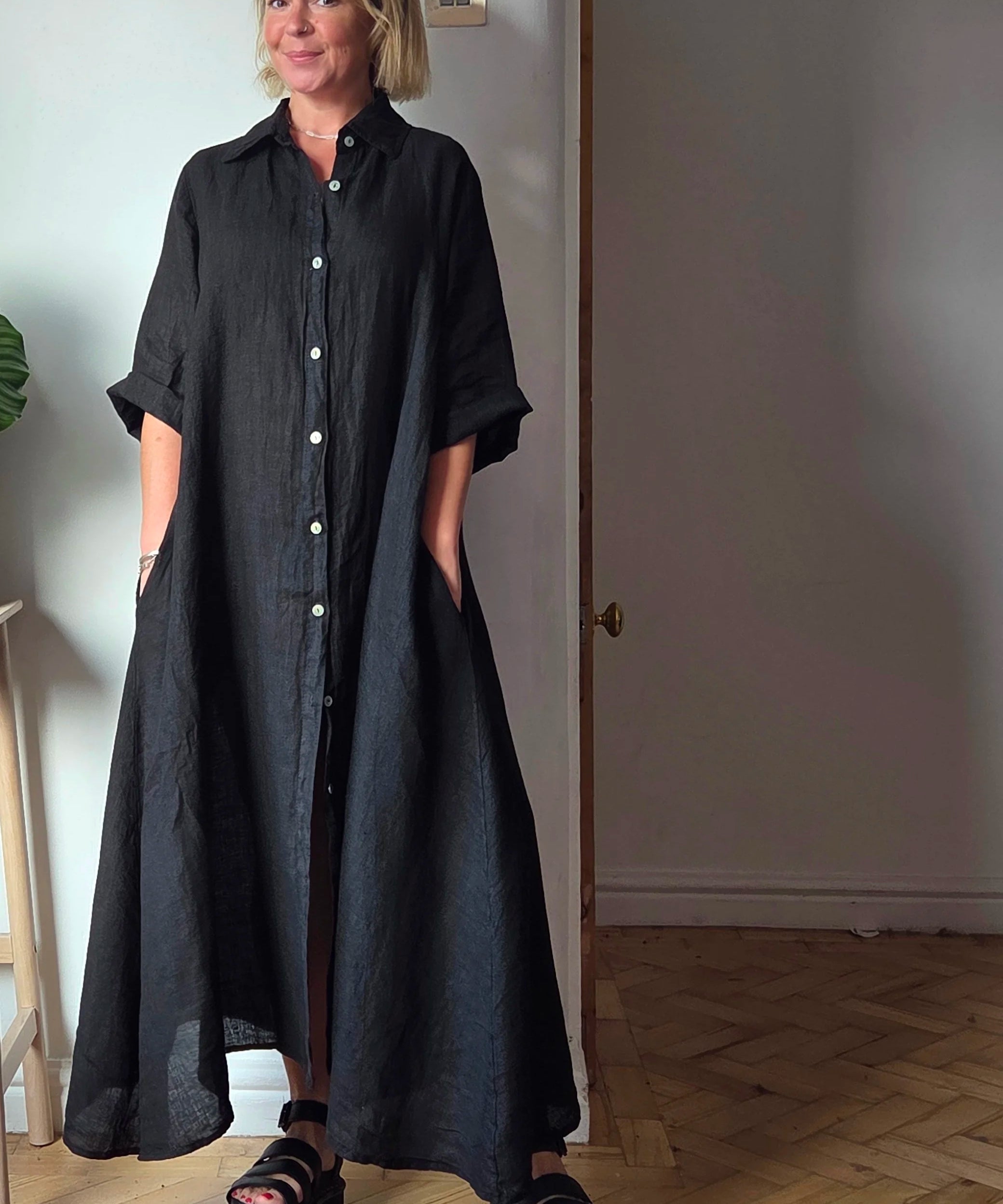 Maxi linen shirt dress