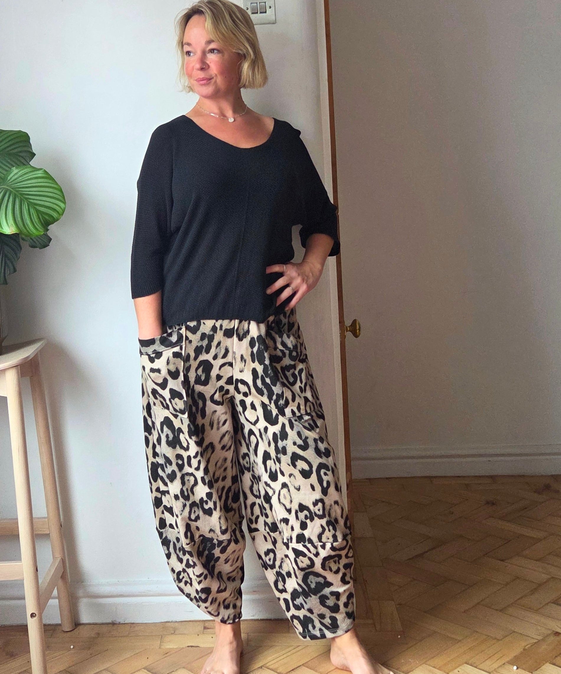 Big print leopard trousers