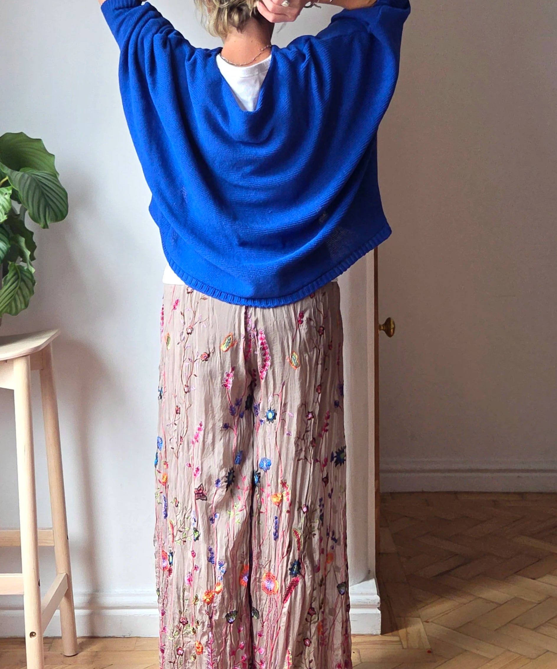 Wild flower silk blend trousers