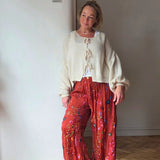 Wild flower silk blend trousers