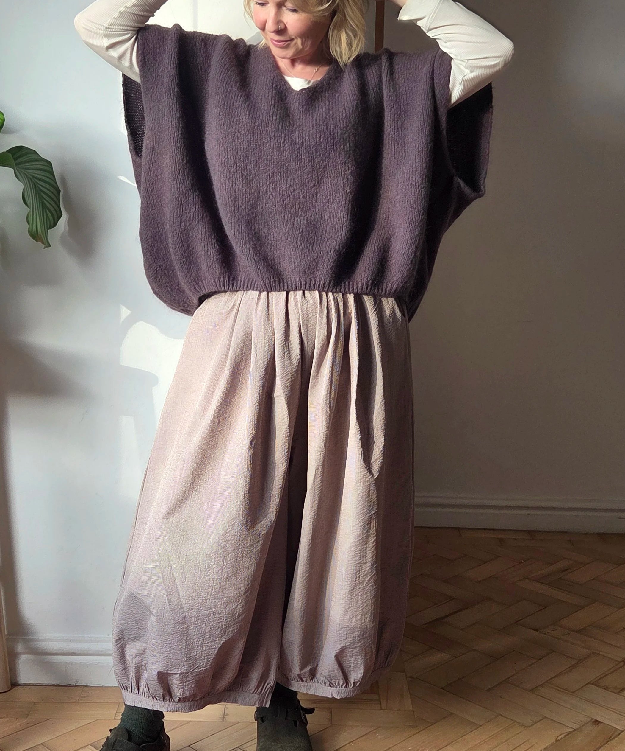 Fine stripe balloon trousers from So Satsuma Clothing UK.