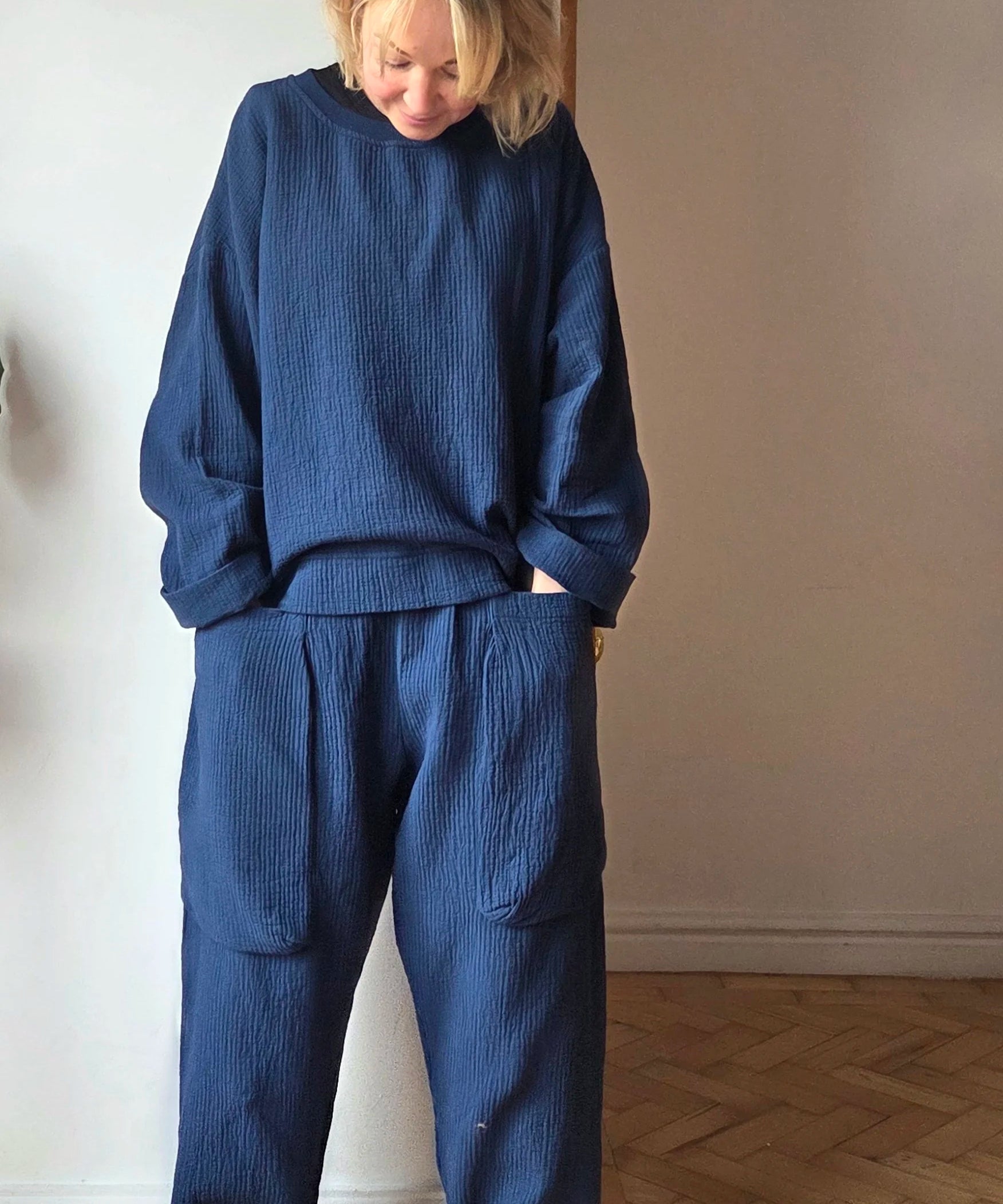 Waffle cotton trousers