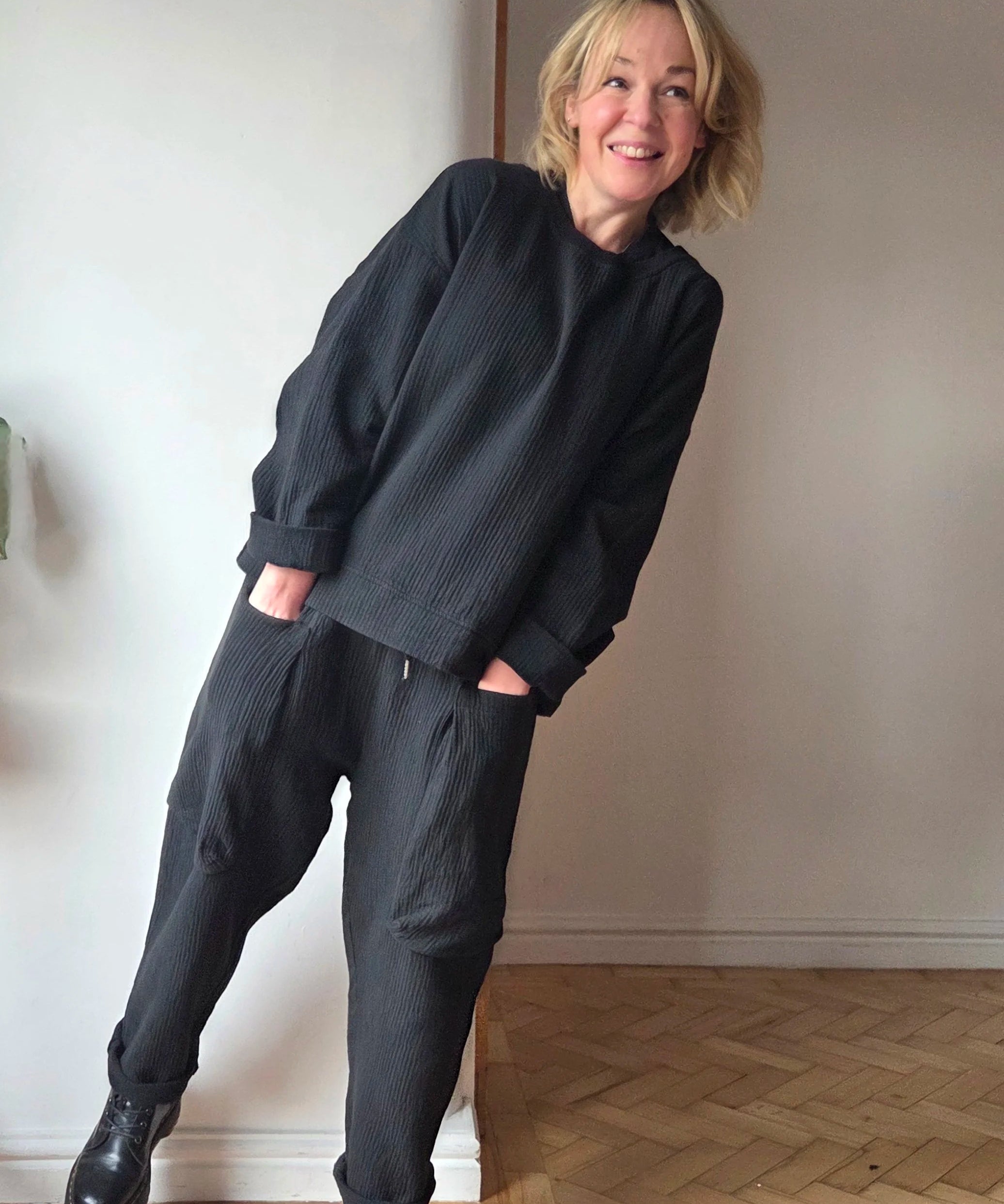 Waffle cotton trousers