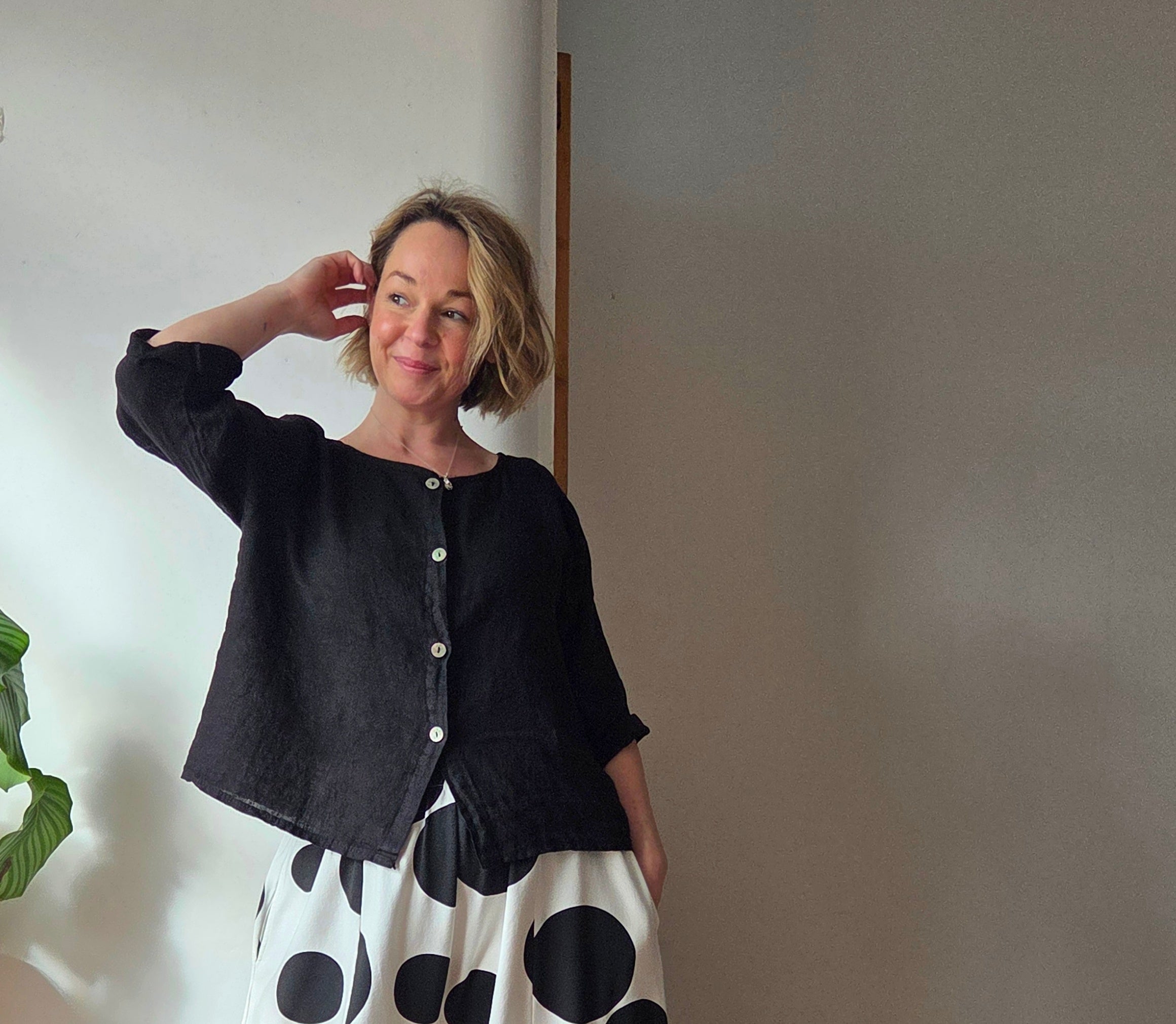 Buttoned linen top from So Satsuma Clothing UK.
