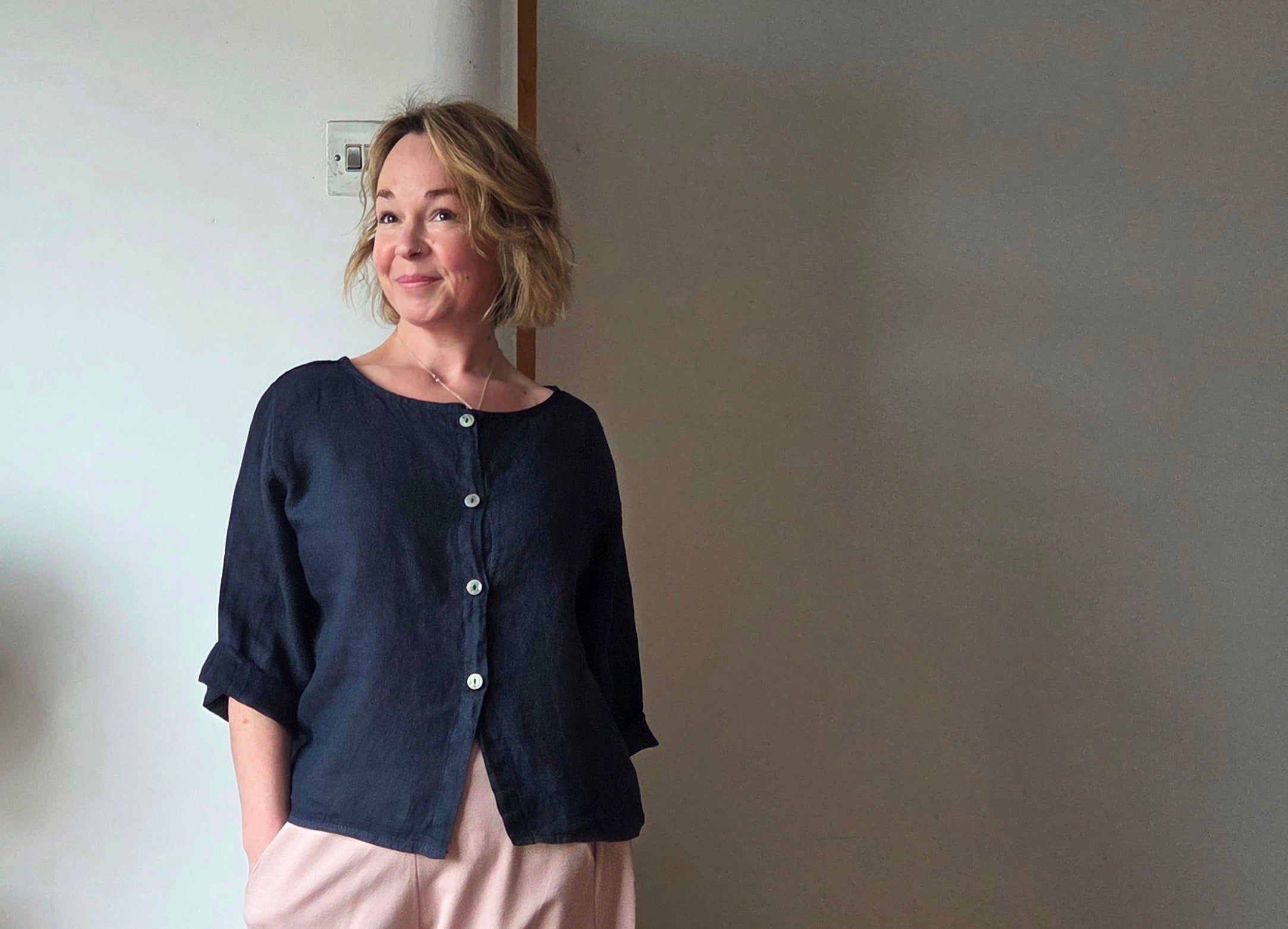 Buttoned linen top from So Satsuma Clothing UK.