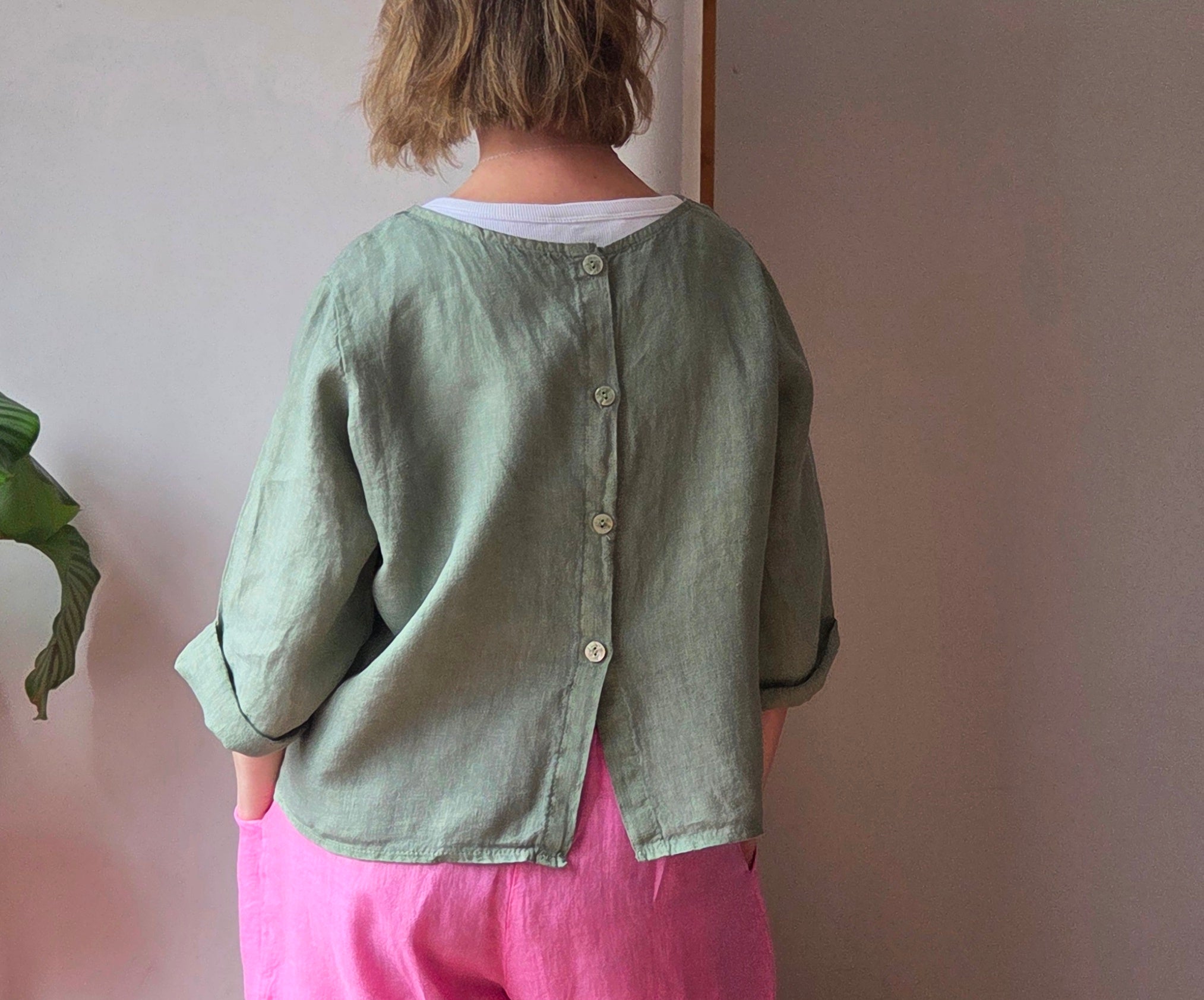 Buttoned linen top from So Satsuma Clothing UK.