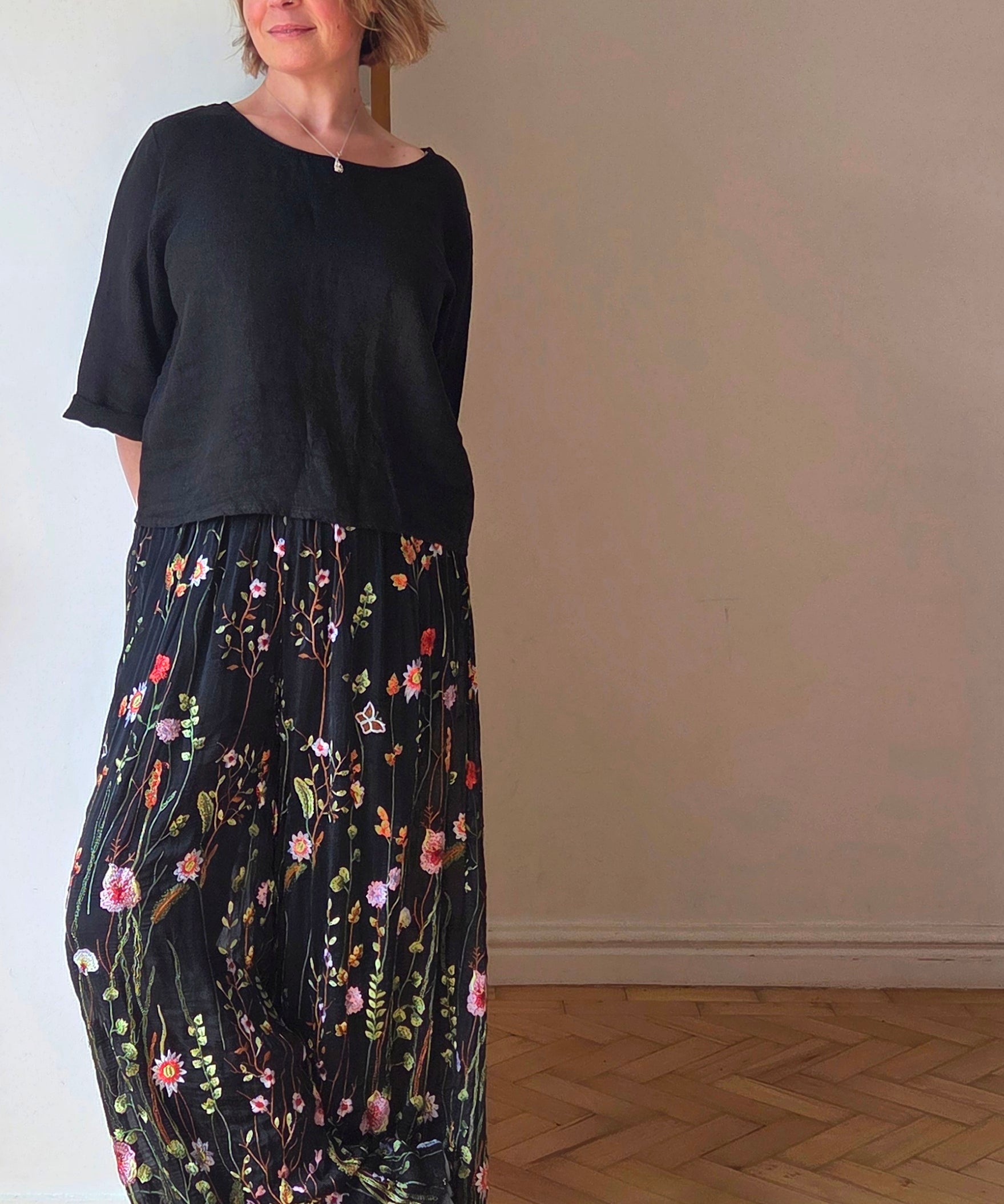 Wild flower silk blend trousers