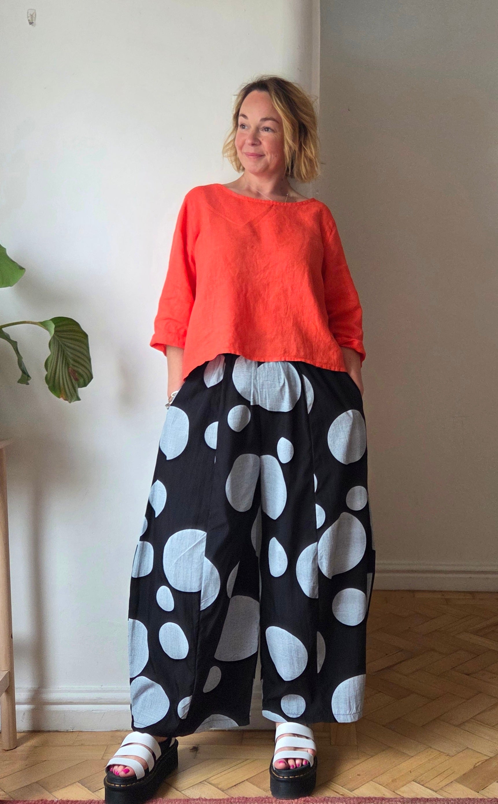 Spotted summer trousers from So Satsuma Clothing UK.