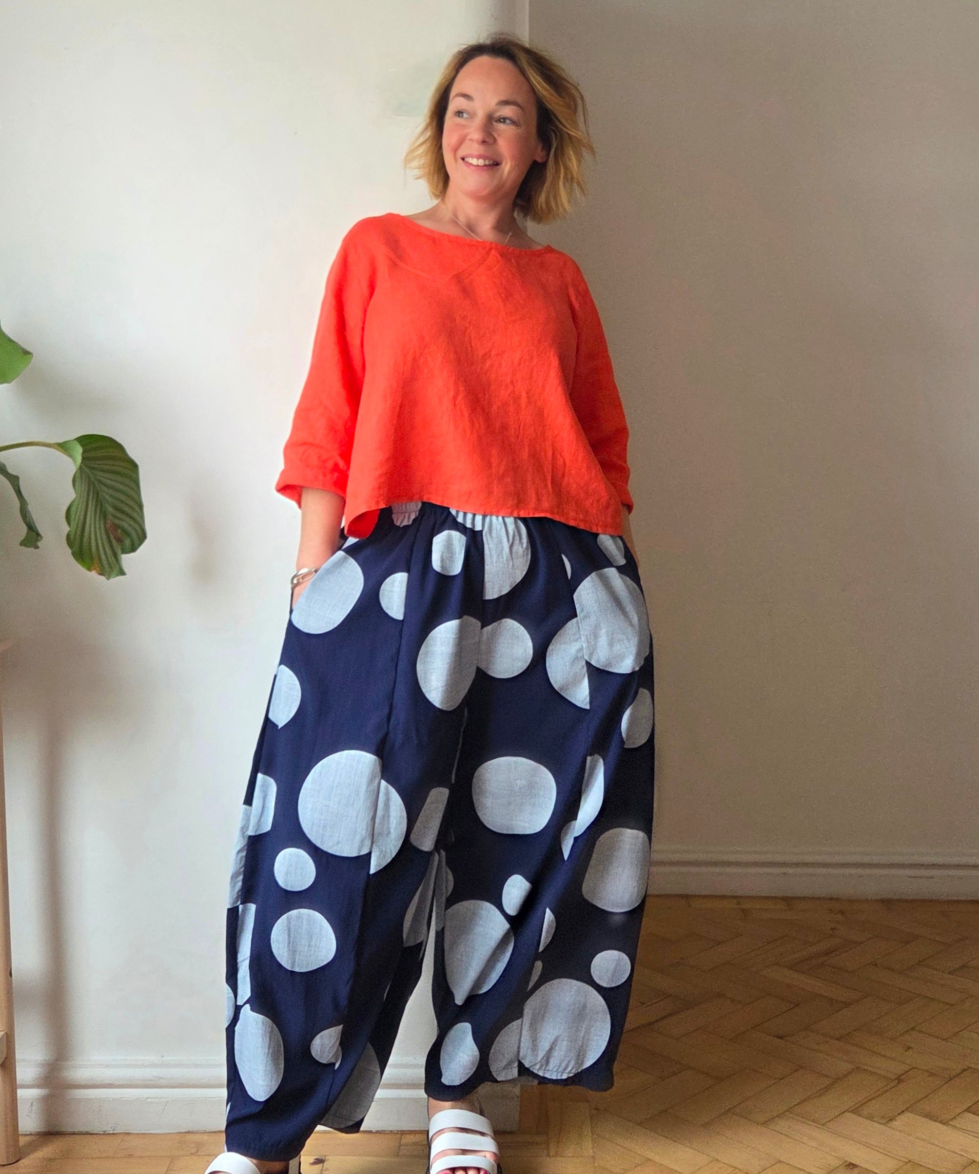 Spotted summer trousers from So Satsuma Clothing UK.