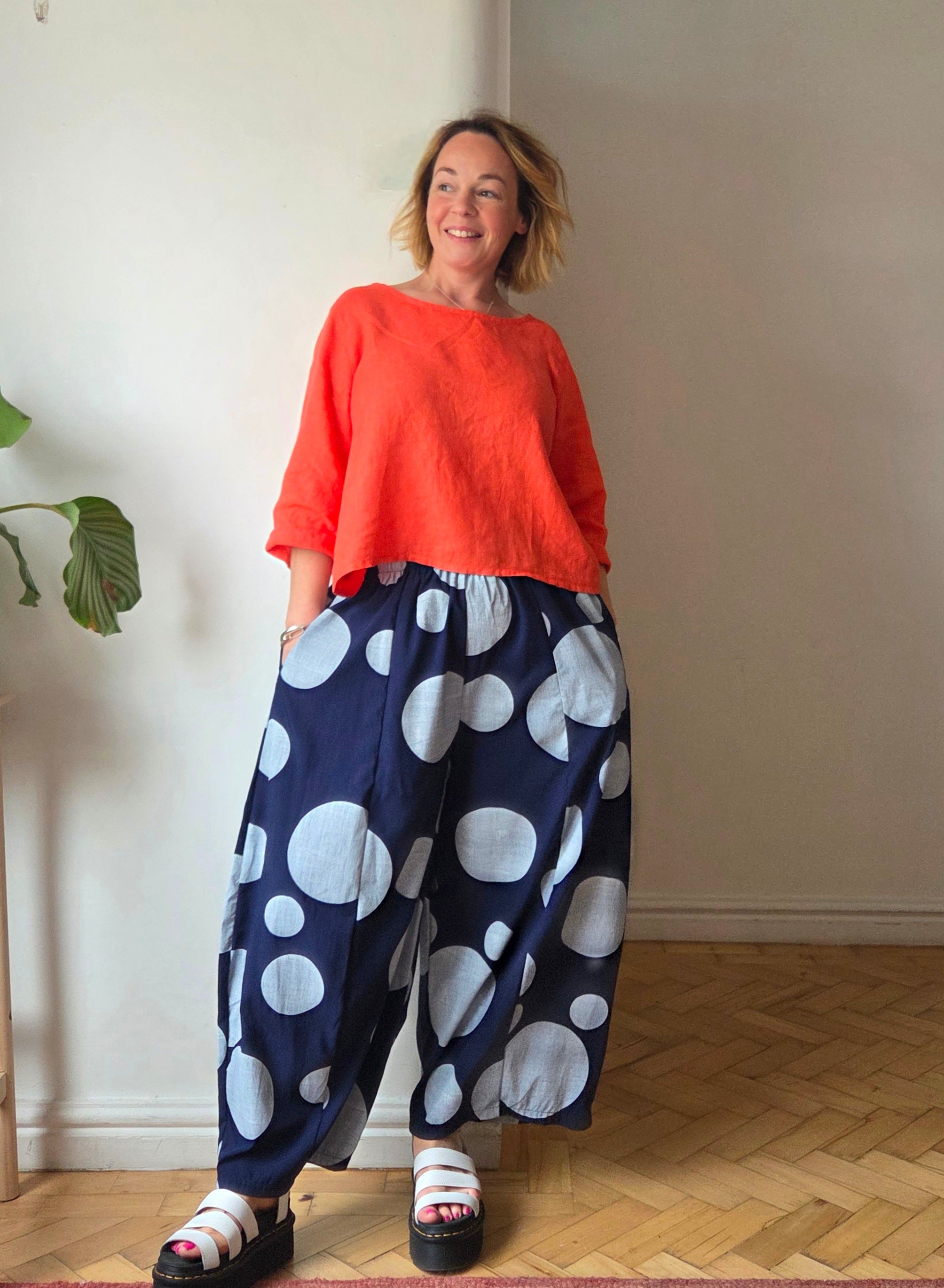 Spotted summer trousers from So Satsuma Clothing UK.