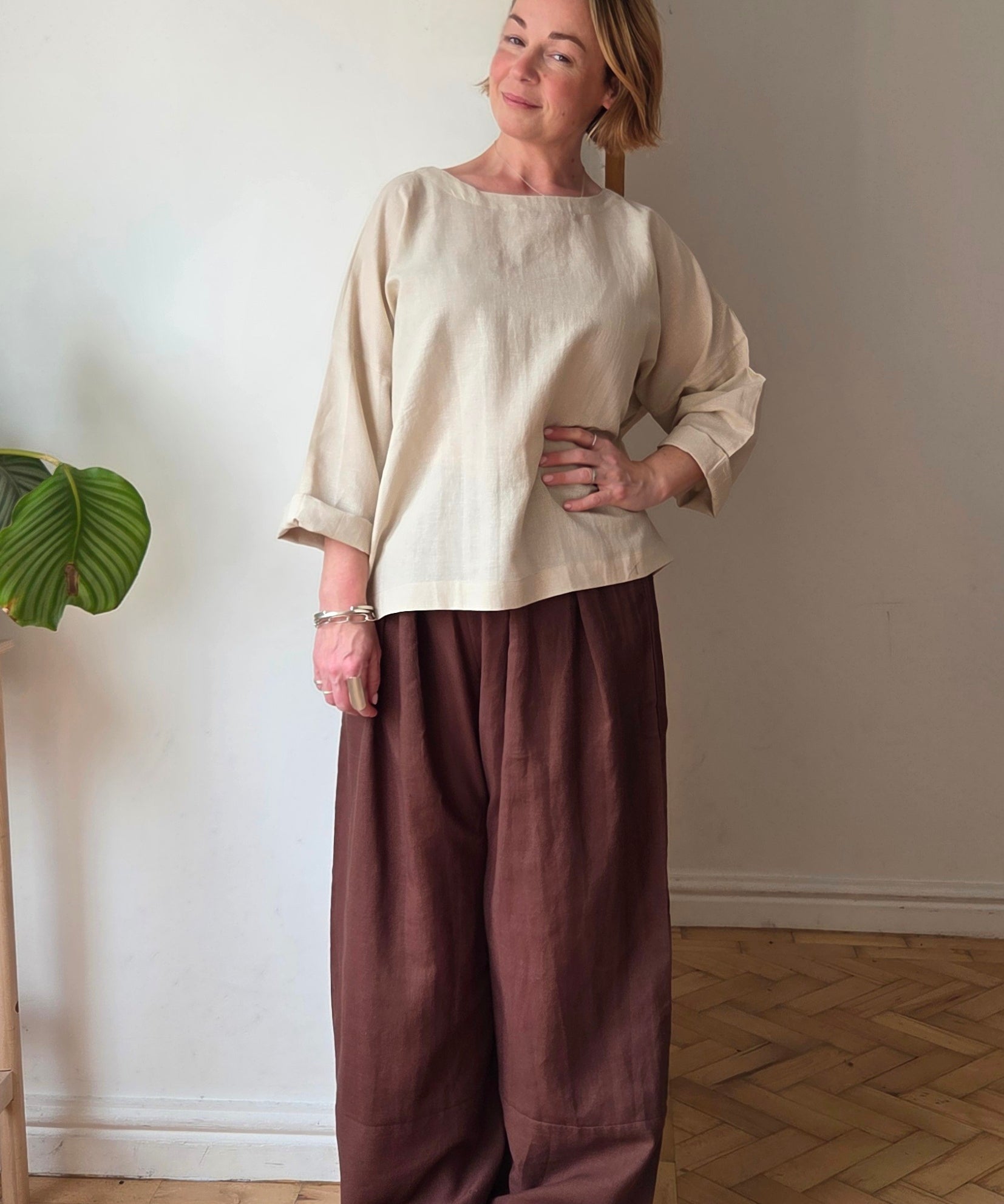 Immy cropped Sleeved top - Solid colour