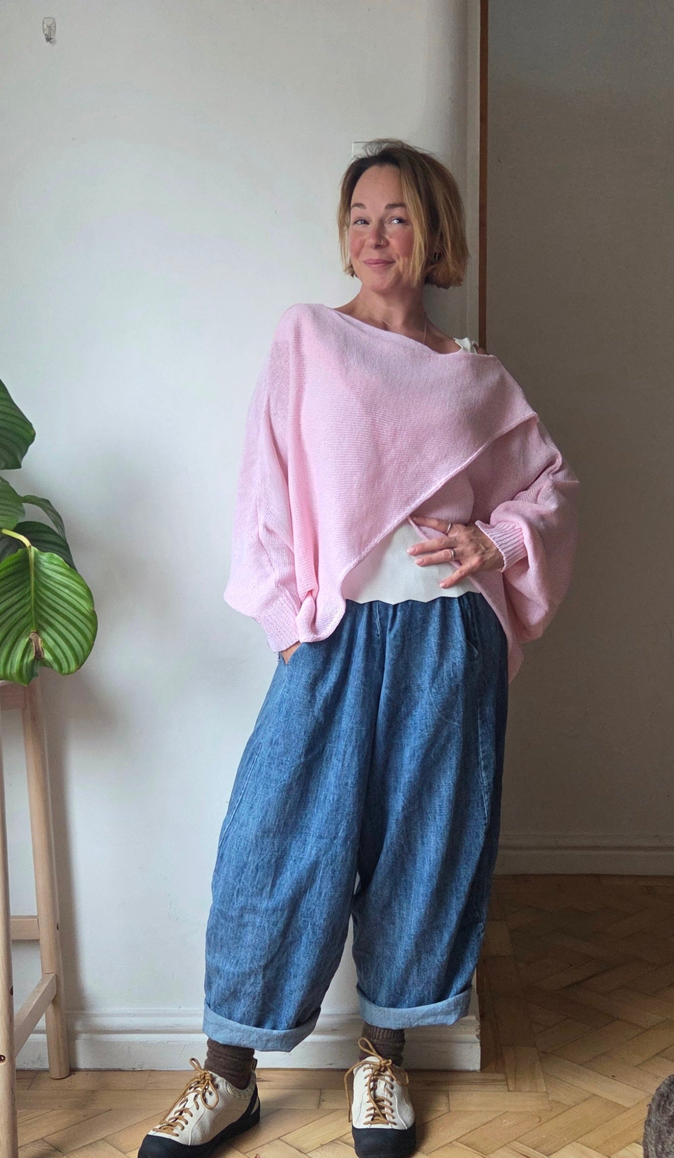 The cross front jumper from SoSatsuma in pink