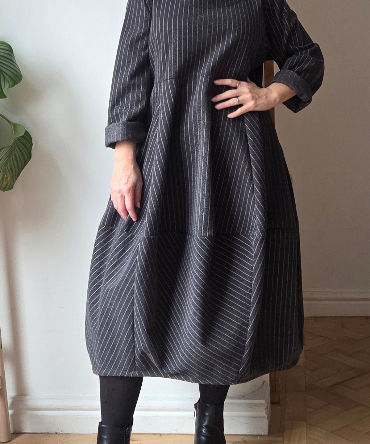 A pinstripe dress