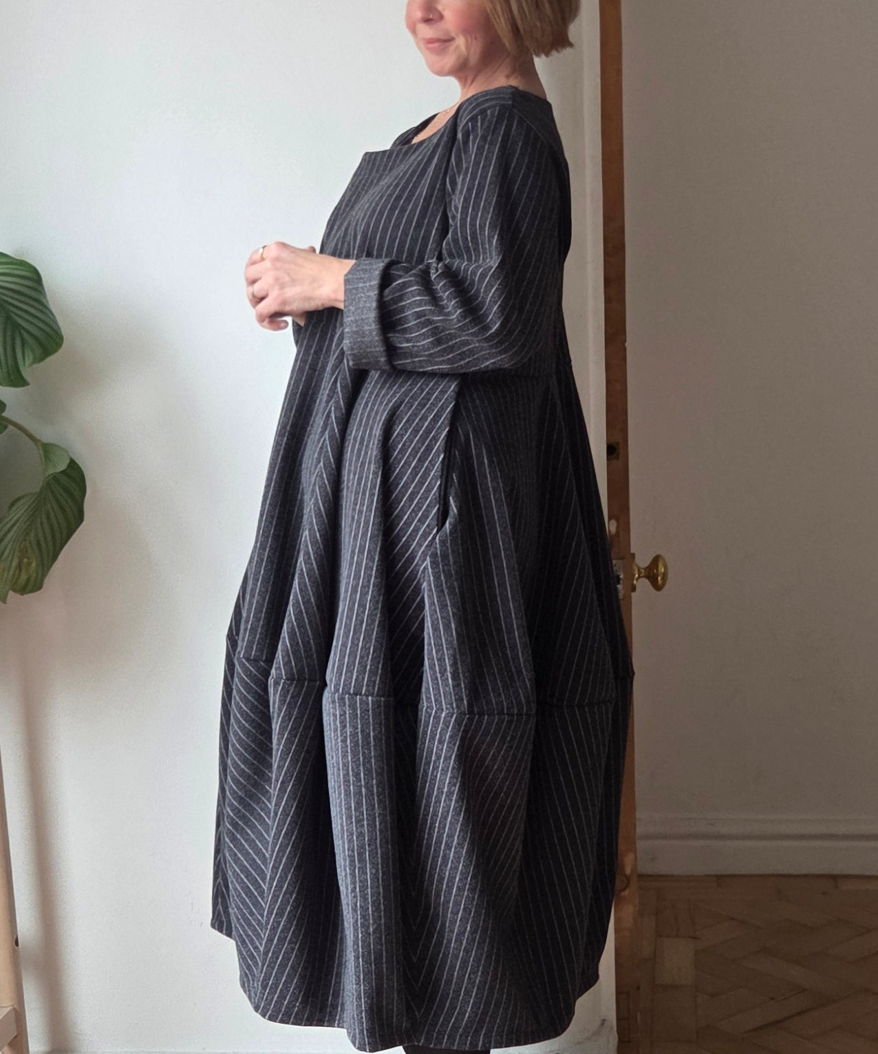 A pinstripe dress
