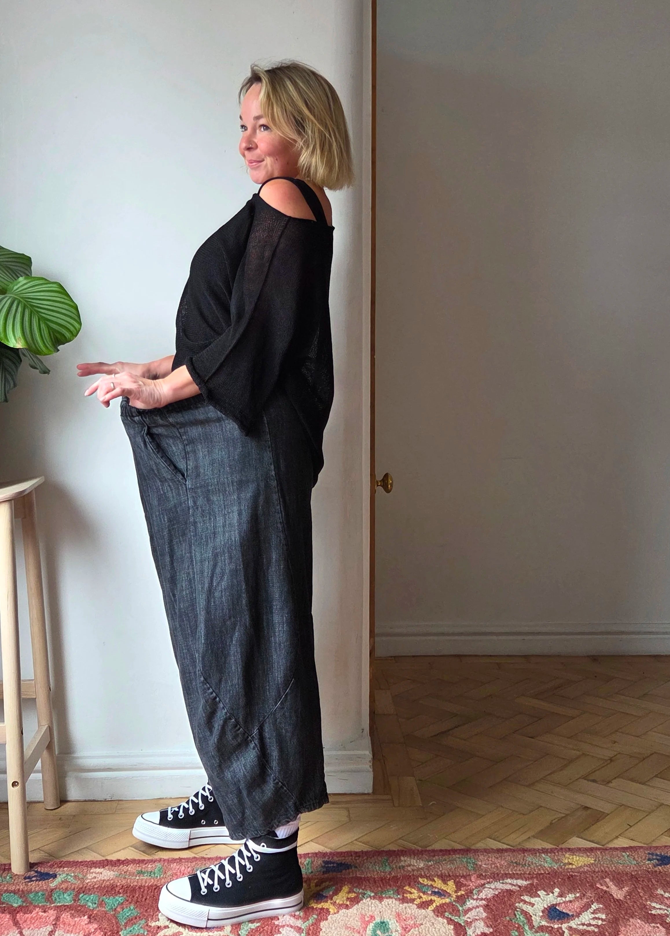 Elasticated waist barrel jeans from So Satsuma Clothing UK.